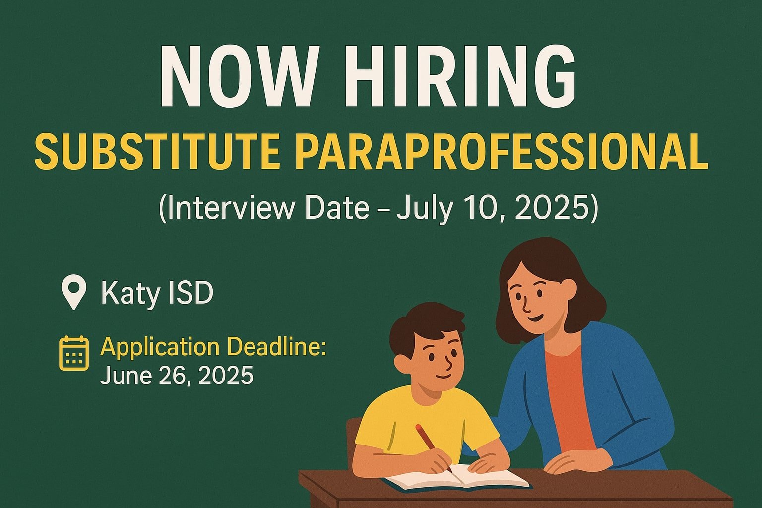Katy ISD Jobs | Substitute Paraprofessionals at Katy ISD (Interview Date – July 10, 2025)